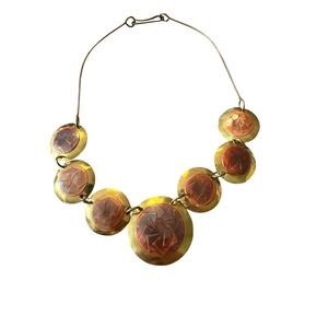 Vintage Brutalist Mixed Metal Brass Copper Bib Necklace Mid Century Modern Boho